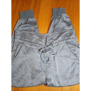 Rich‎ & Skinny Women's Medium Silk Jogger Pants Slate Blue Ribbed Cuffs Pockets